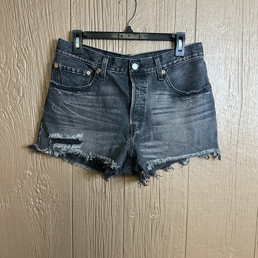 Levi's 501 Charcoal Wash Women Size 31 Original Fit High Rise Distressed Shorts